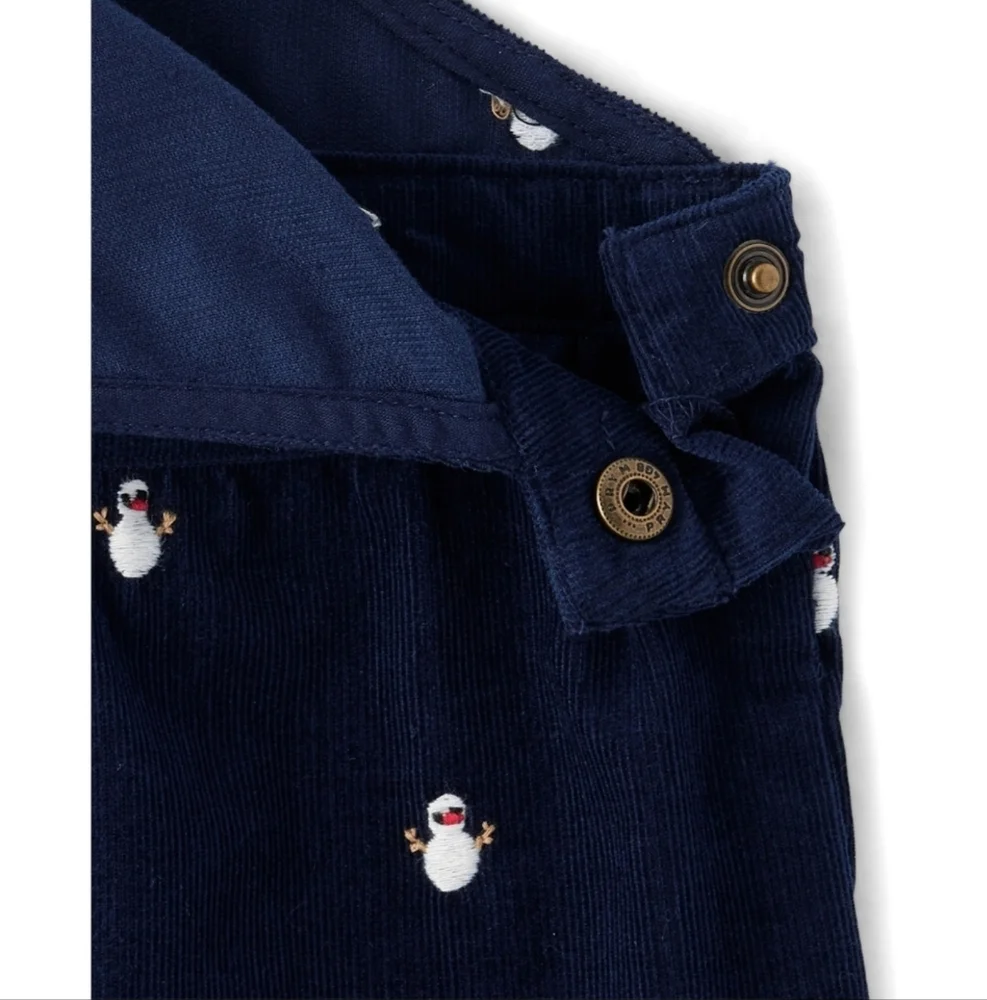 Gymboree Girls Navy Blue Embroidered Snowman Corduroy Overall Dress Size 10 NEW